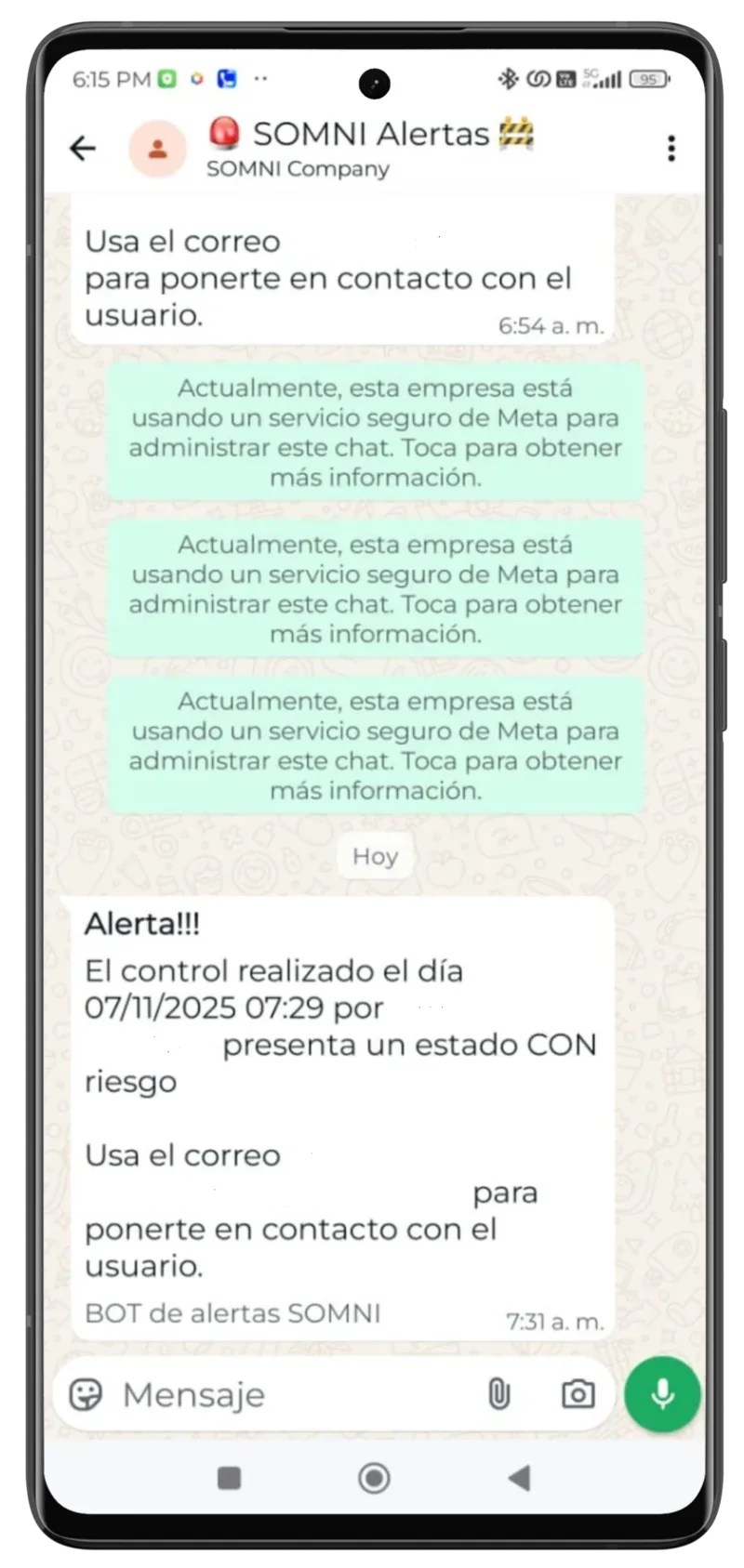 Alerta SOMNI con riesgo