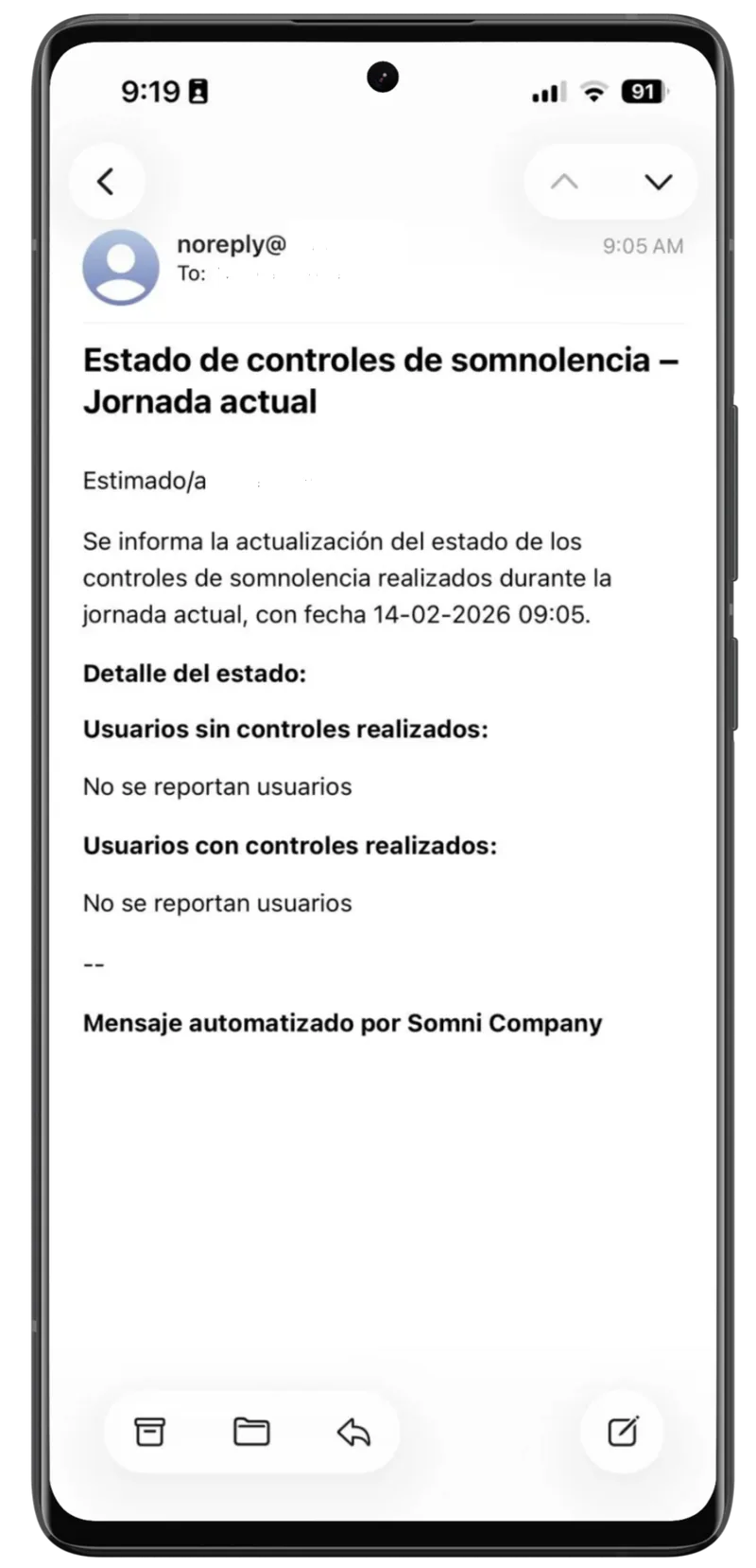 Correo reporte jornada SOMNI