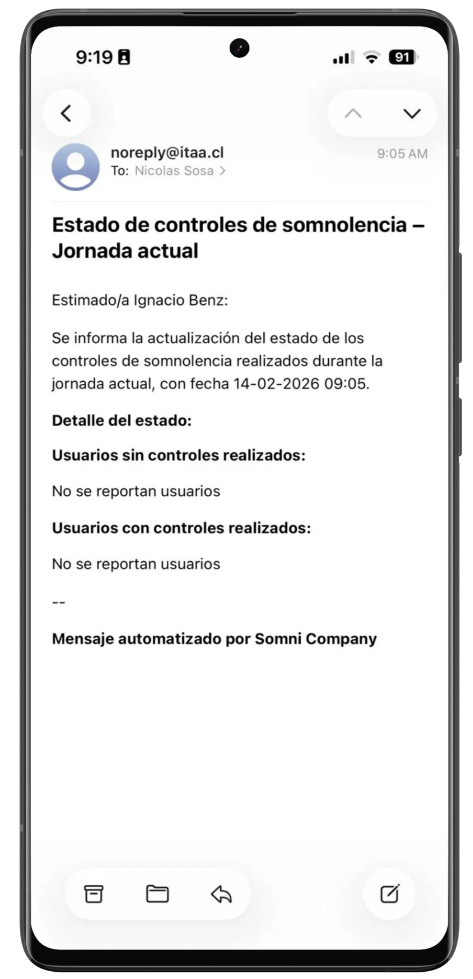Correo reporte jornada SOMNI